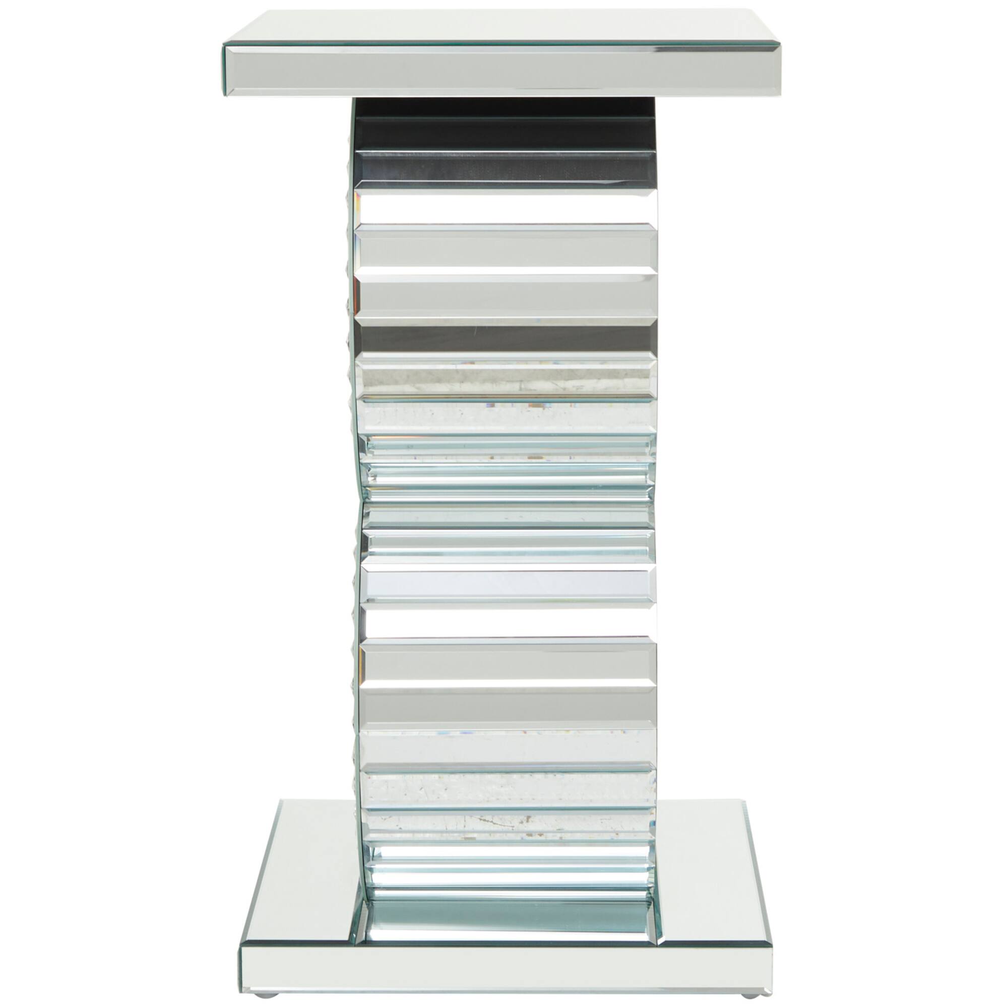 Silver Wood Mirrored Accent Table with Crystal Embellishment 16" x 16" x 28"